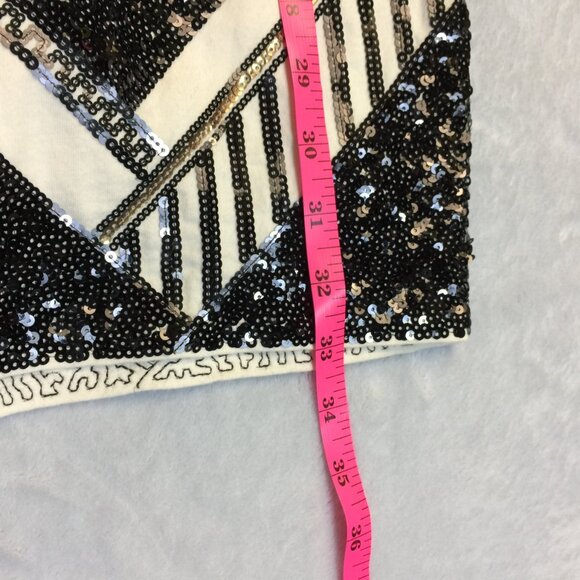 Express Mini Bodycon Dress Size XS Womans Black Gold Sequin Geometric Cap Sleeve - Picture 13 of 13